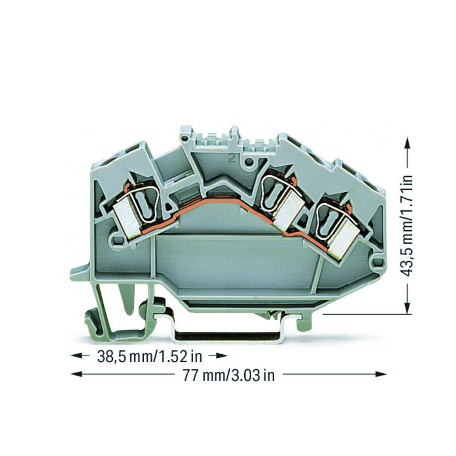3-draads rijgklem 4mm² Markering in het midden grijs VVE=50