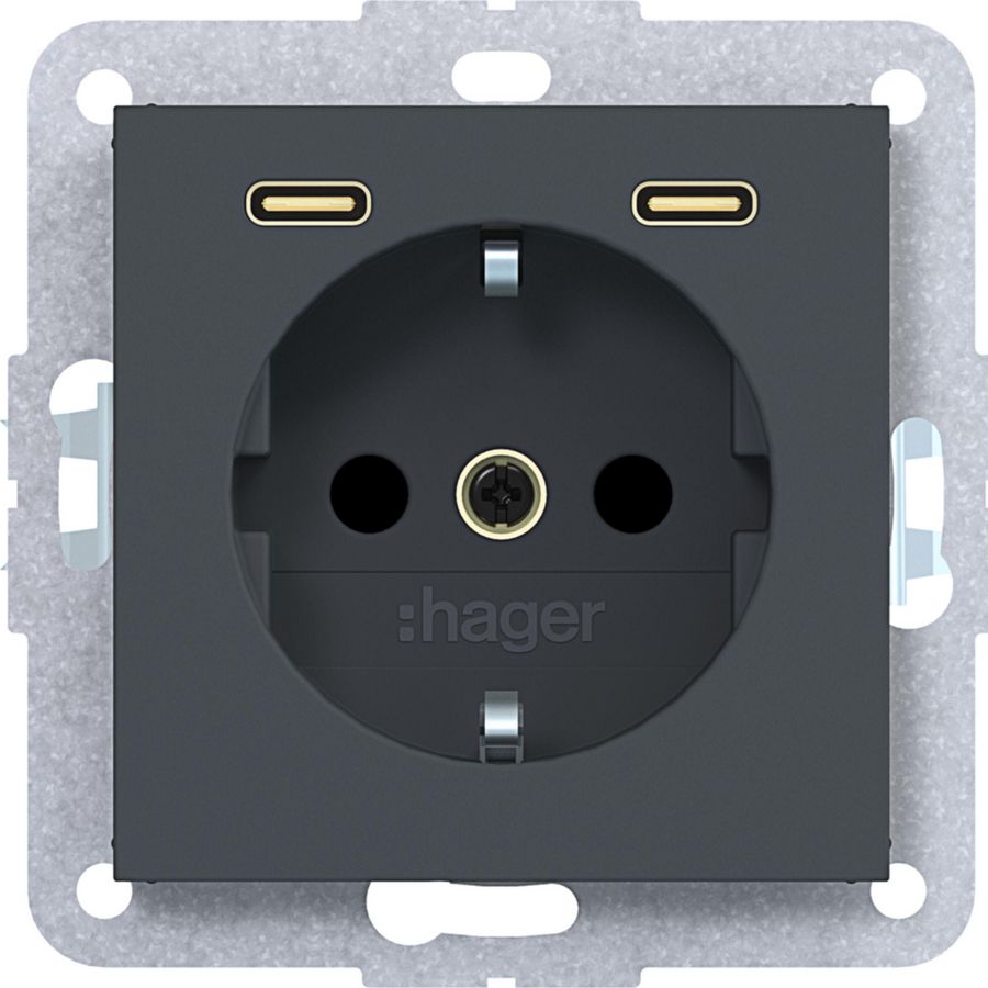 SCHUKO-wandcontactdoos met randaarde 2 x USB C (PD) A.x/C.x