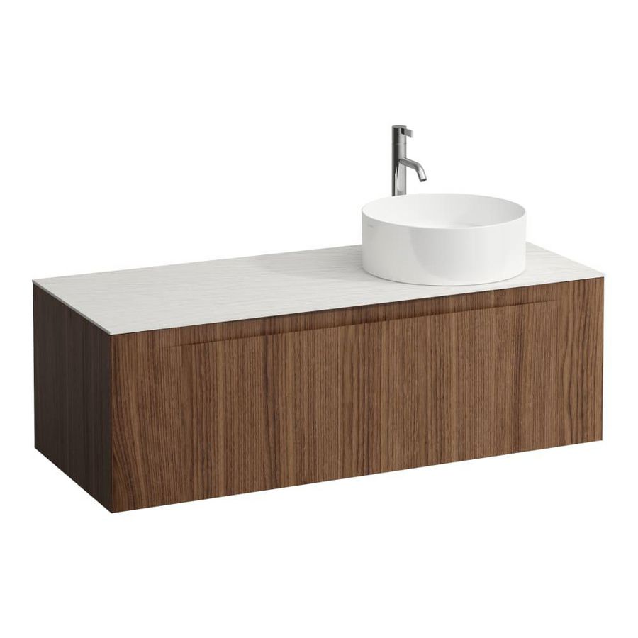 Wastafelonderkast ARUN 1200mm 1x la met uitsparing rechts Ardesia Bianca top met kraangat Noce canaletto