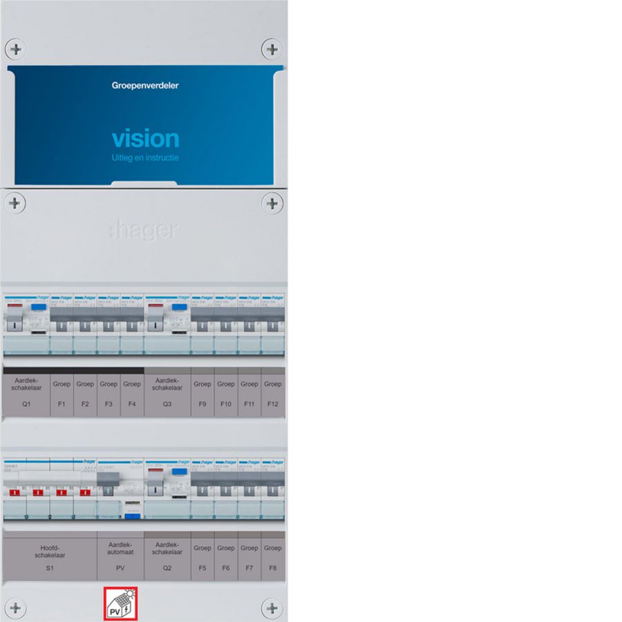 12-groepenverdeler, HS, 3x ALS 63A +PV HACO 16A/300mA, 1/3f