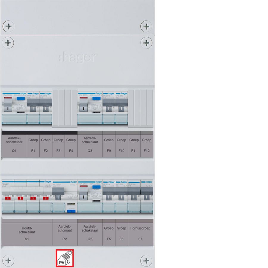 6-groepenverd. HS 3x ALS 63A+PV HACO 16A/300mA+kookgr. 1/3f