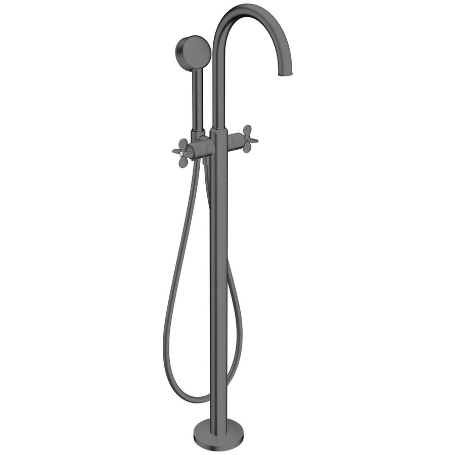 AXOR Archivio afbouwdeel 1-hendel badkraan vrijstaand met kruisgrepen Brushed Black Chrome