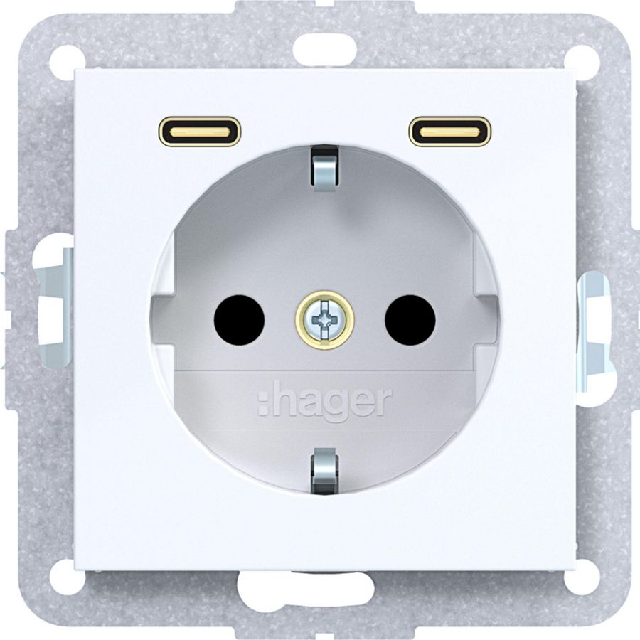 SCHUKO-wandcontactdoos randaarde 2 x USB C (PD) A.x/C.x wit