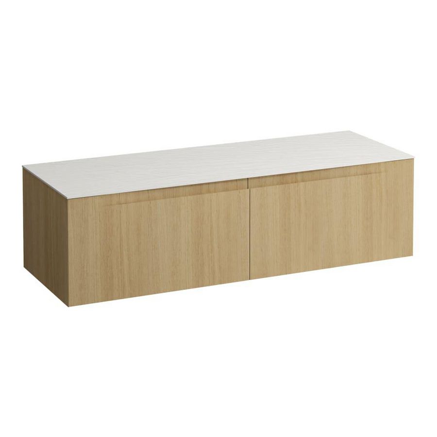 Wastafelonderkast ARUN 1400mm 2x la zonder uitsparingen Ardesia Bianca top Licht eiken