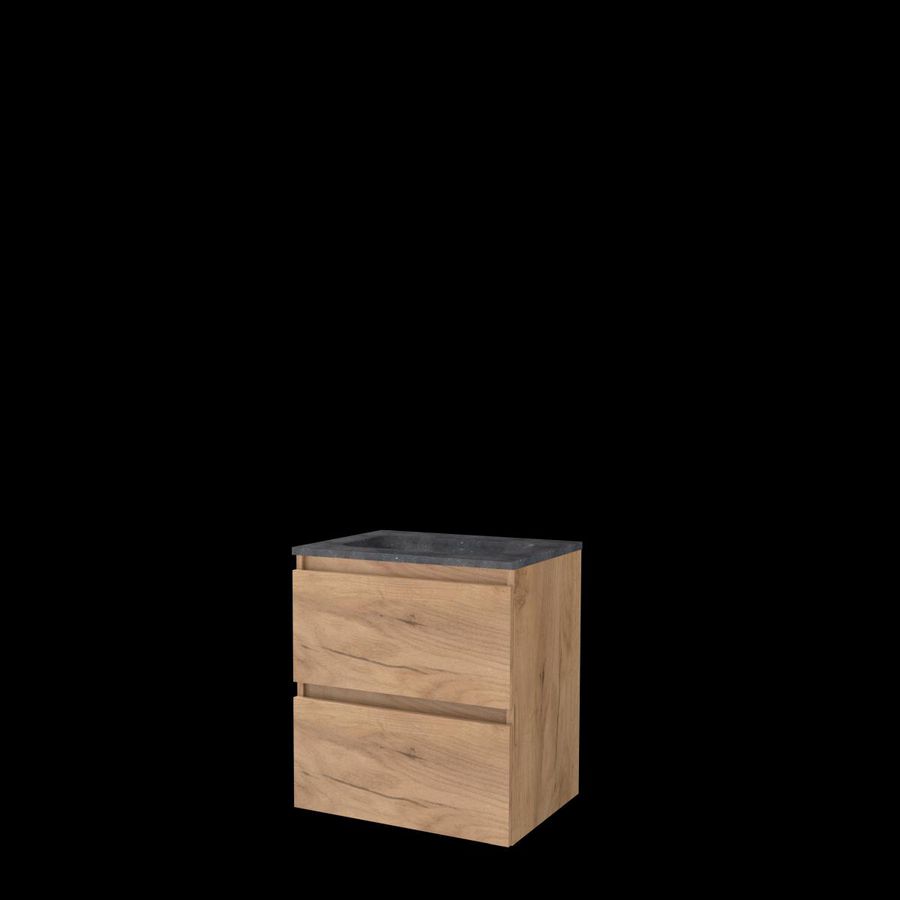 Set START-46 onderkast whisky oak 60cm greeploos 2x la hardstenen wastafel z/ kraangat (S46GL60H0WO)