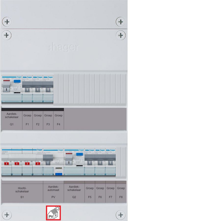 6-groepenverdeler, HS, 2x ALS 63A +PV HACO 16A/300mA, 1/3f