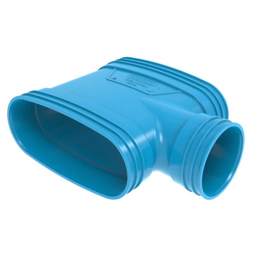 T-stuk lijm 90°  PVC luchtverdeelsysteem VENTIZA blauw (195x80mm) x Ø80mm x  (195x80mm)  3x mof