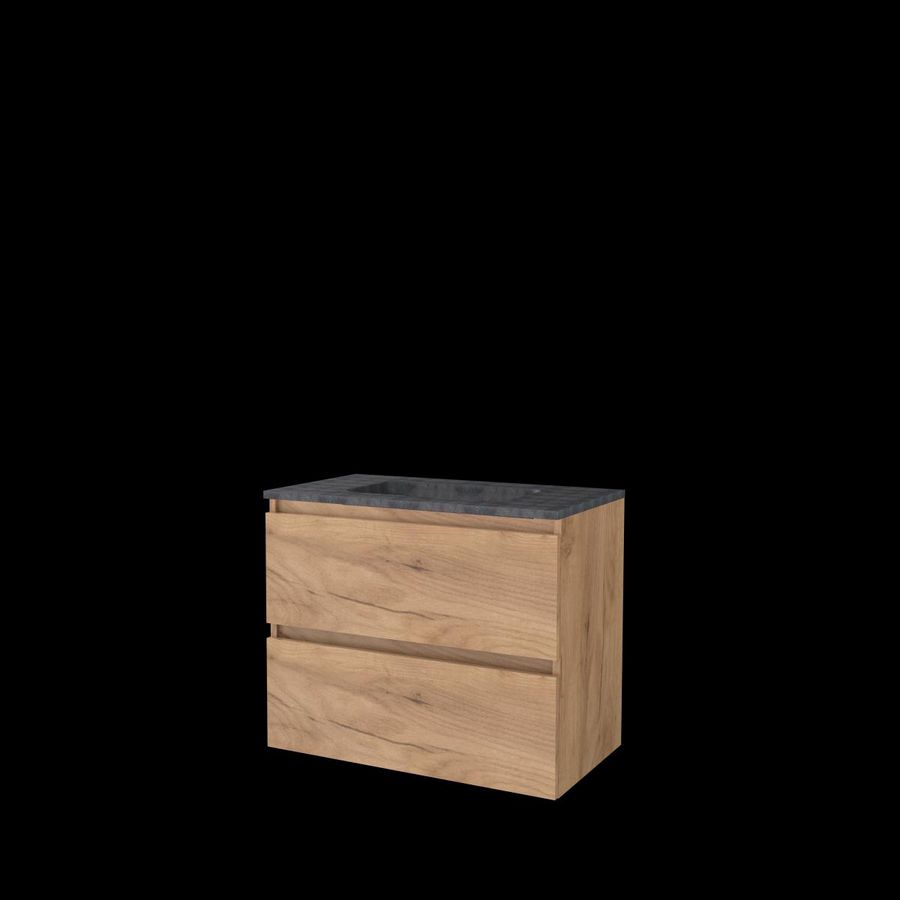 Set START-46 onderkast whisky oak 80cm greeploos 2x la hardstenen wastafel z/ kraangat (S46GL80H0WO)