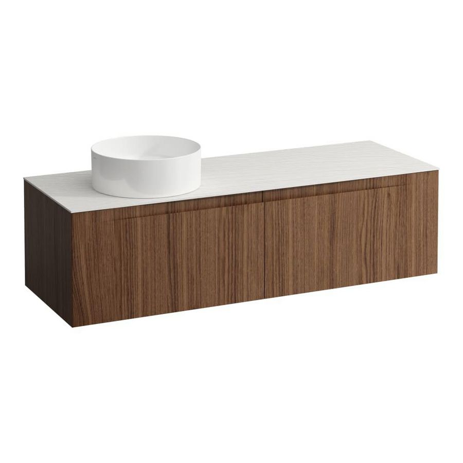 Wastafelonderkast ARUN 1400mm 2x la met uitsparing links Ardesia Bianca top Noce canaletto