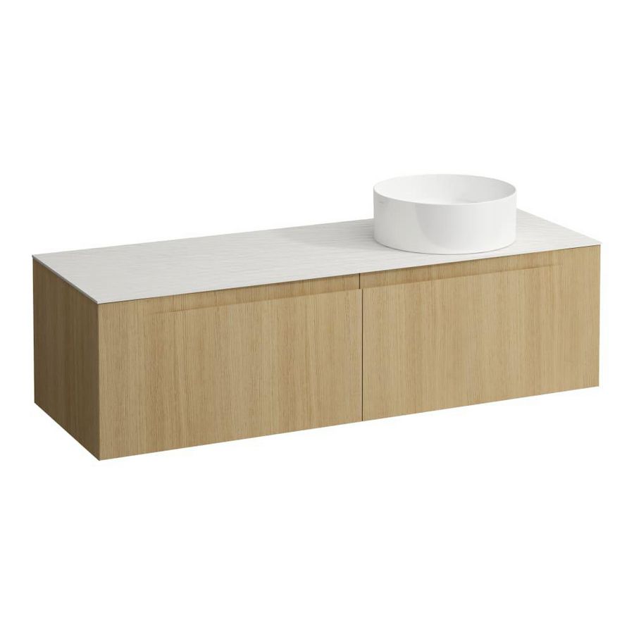 Wastafelonderkast ARUN 1400mm 2x la met uitsparing rechts Ardesia Bianca top Licht eiken