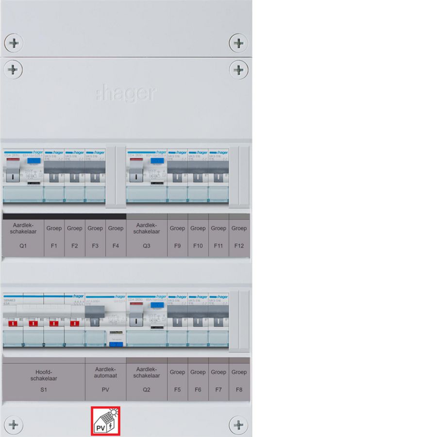 9-groepenverdeler, HS, 3x ALS 63A +PV HACO 16A/300mA , 1/3f