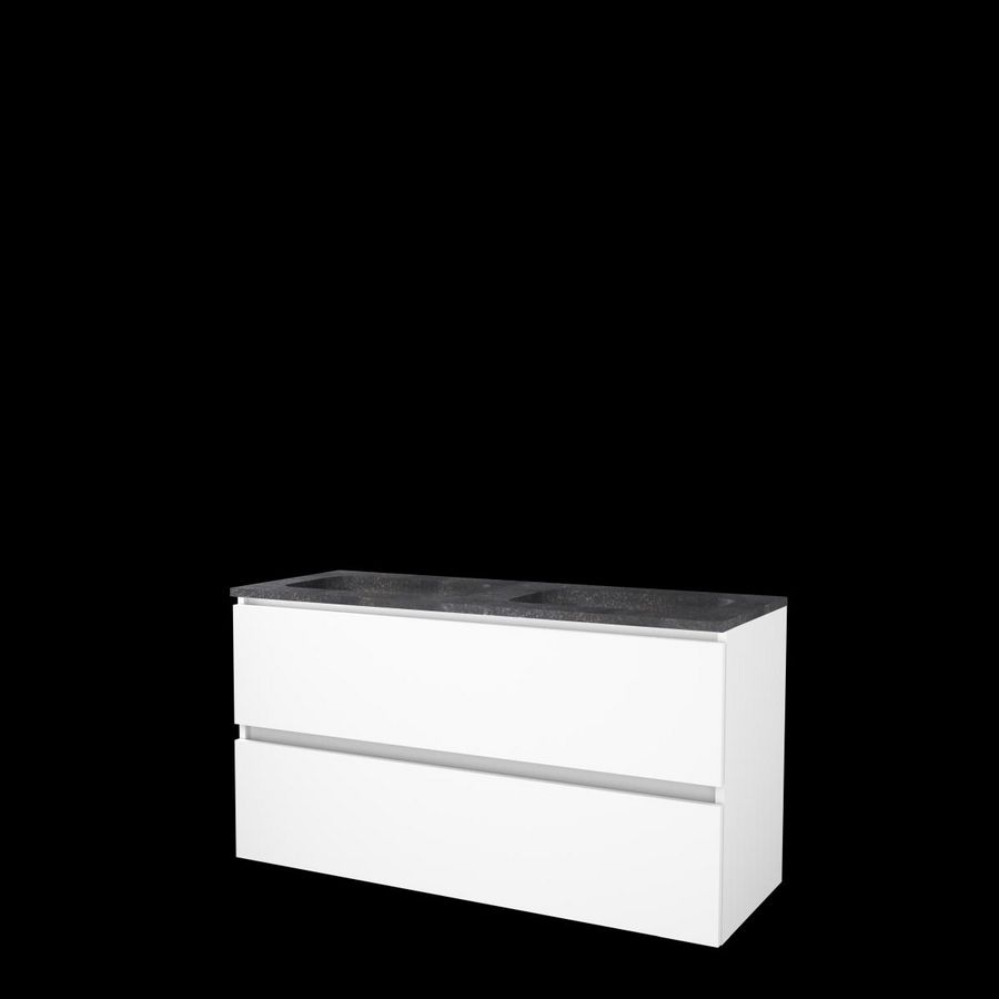 Set START-46 onderkast ice white 120cm greeploos 2x la hardstenen wastafel z/ kraangat (S46GL1202H0IW)