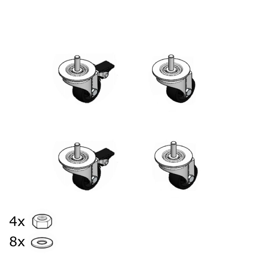 Set a 4st. Wielen voor kast