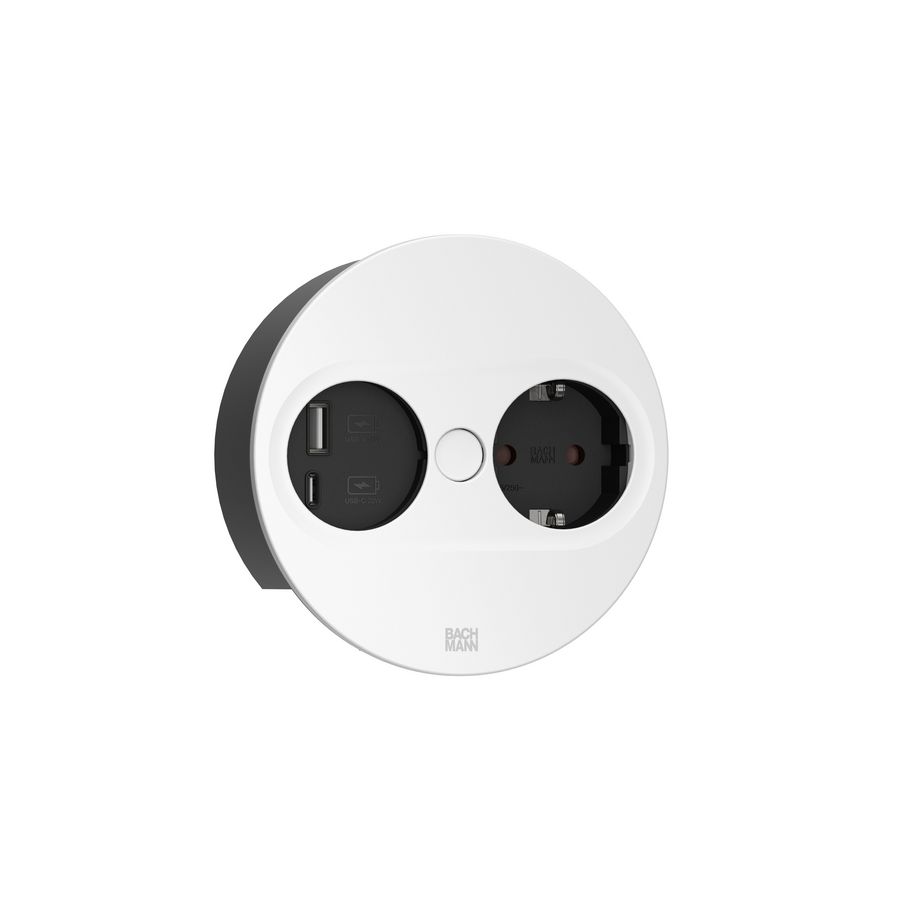 Twist 2 1x 230V RA + 1x USB A/C chrgr 2m RA rond wit