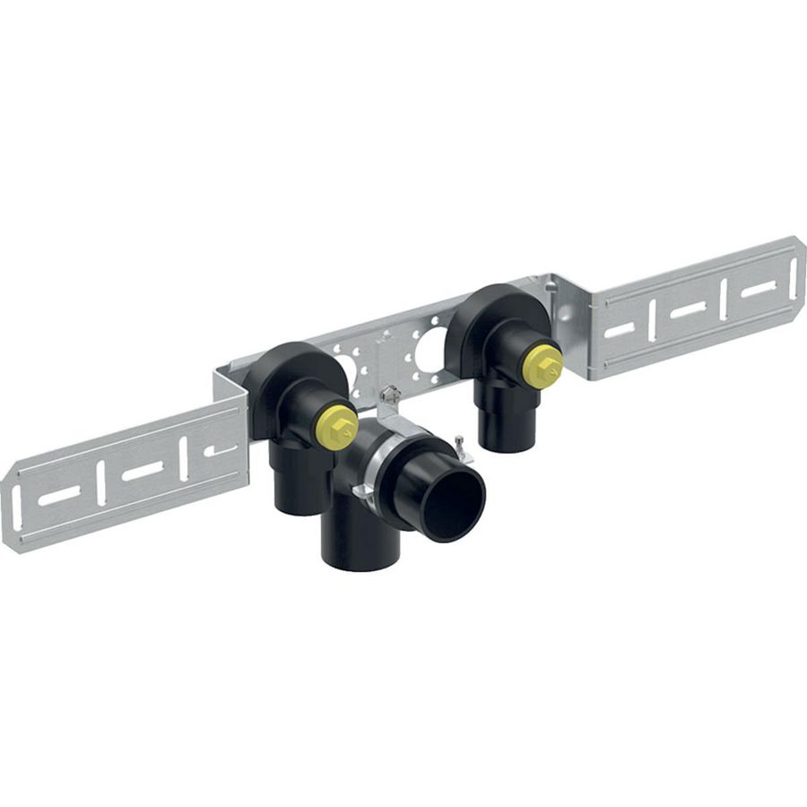 Muurplaat dubbel FLOWFIT pers 2x geluidisol met afvoer 16x1/2"bn.dr. hoh 153mm