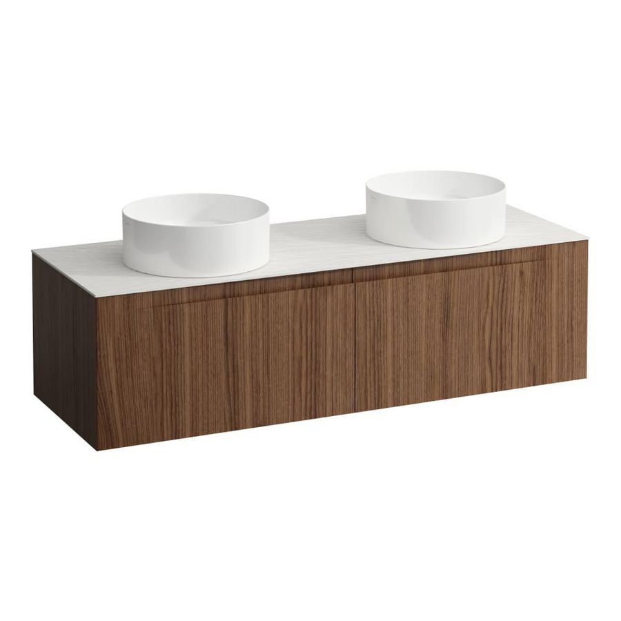 Wastafelonderkast ARUN 1400mm 2x la met uitsparing links + rechts Ardesia Bianca top Noce canaletto