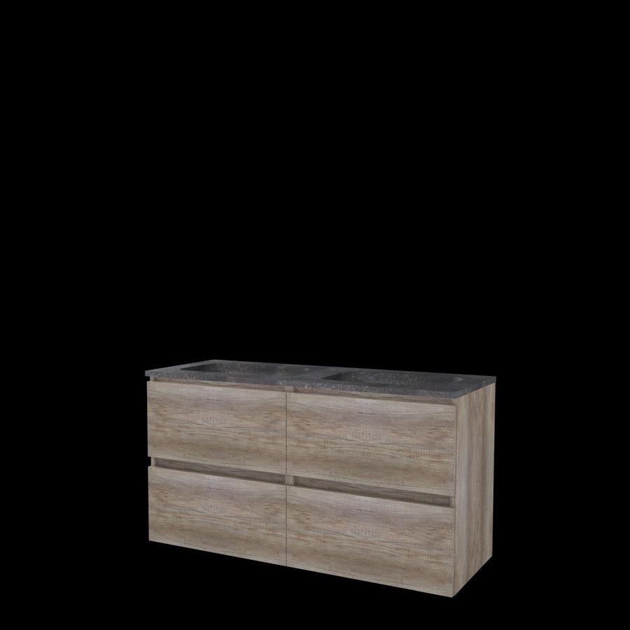 Set START-46 onderkast scotch oak 120cm (2x 60cm) greeploos 4x la hardstenen wastafel z/ kraangat (S46GL120H0SO)