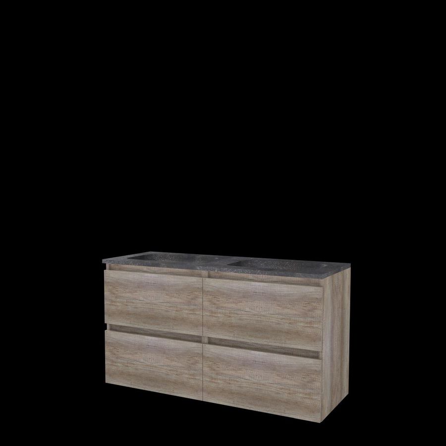 Set START-46 onderkast scotch oak 120cm (2x 60cm) greeploos 4x la hardstenen wastafel 2x kraangat (S46GL120H2SO)