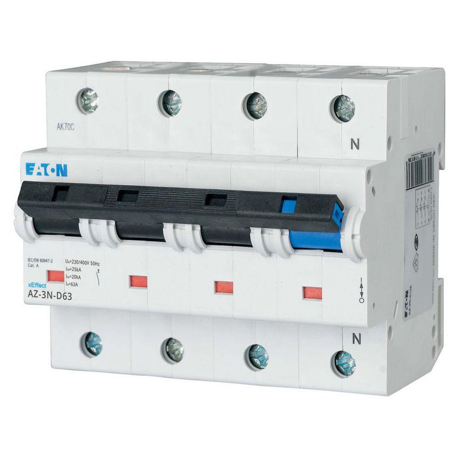 installatieautomaat (MCB) AZ D-karakteristiek 63A 3-polig + Nul 25kA