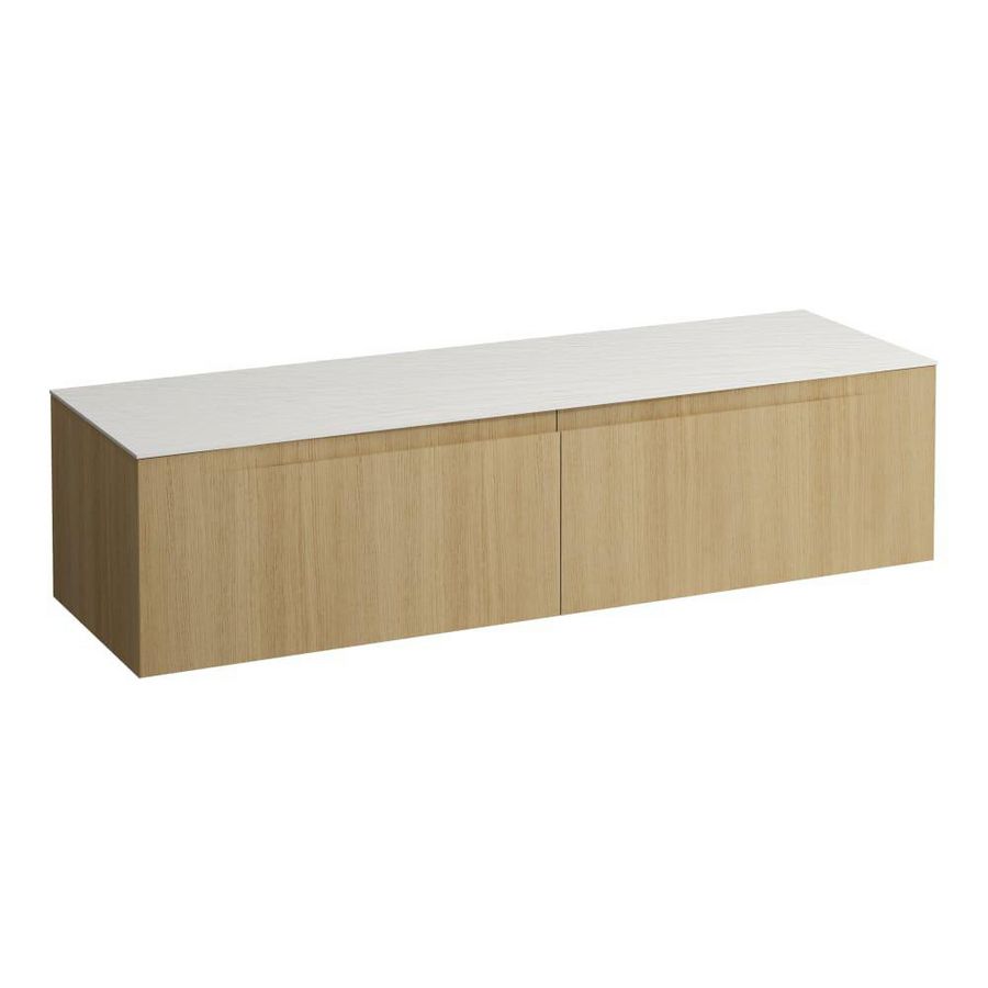 Wastafelonderkast ARUN 1600mm 2x la zonder uitsparingen Ardesia Bianca top Licht eiken