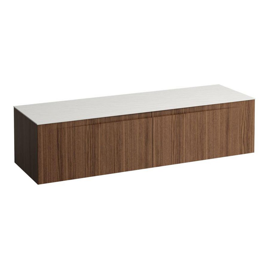 Wastafelonderkast ARUN 1600mm 2x la zonder uitsparingen Ardesia Bianca top Noce canaletto