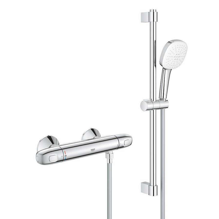 Comfortset Grohtherm 1000 douchethermostaat 150mm + glijstang 600mm chroom incl. s-koppelingen (prof)