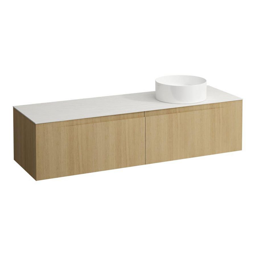 Wastafelonderkast ARUN 1600mm 2x la met uitsparing rechts Ardesia Bianca top Licht eiken