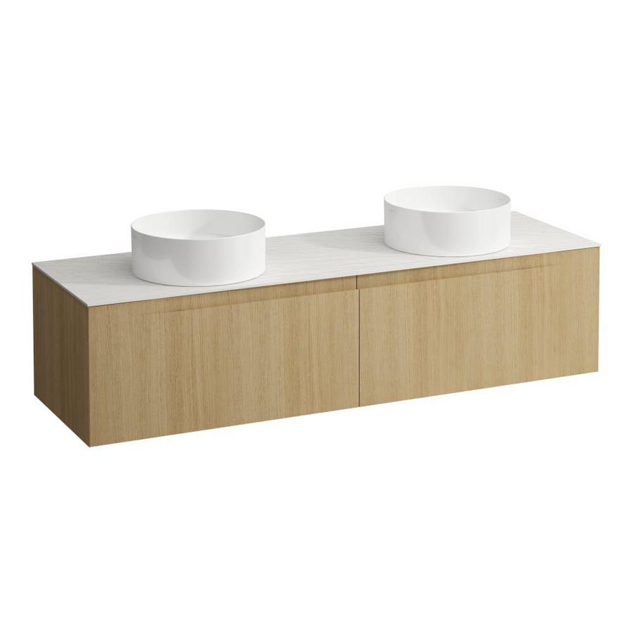 Wastafelonderkast ARUN 1600mm 2x la met uitsparing links + rechts Ardesia Bianca top Licht eiken