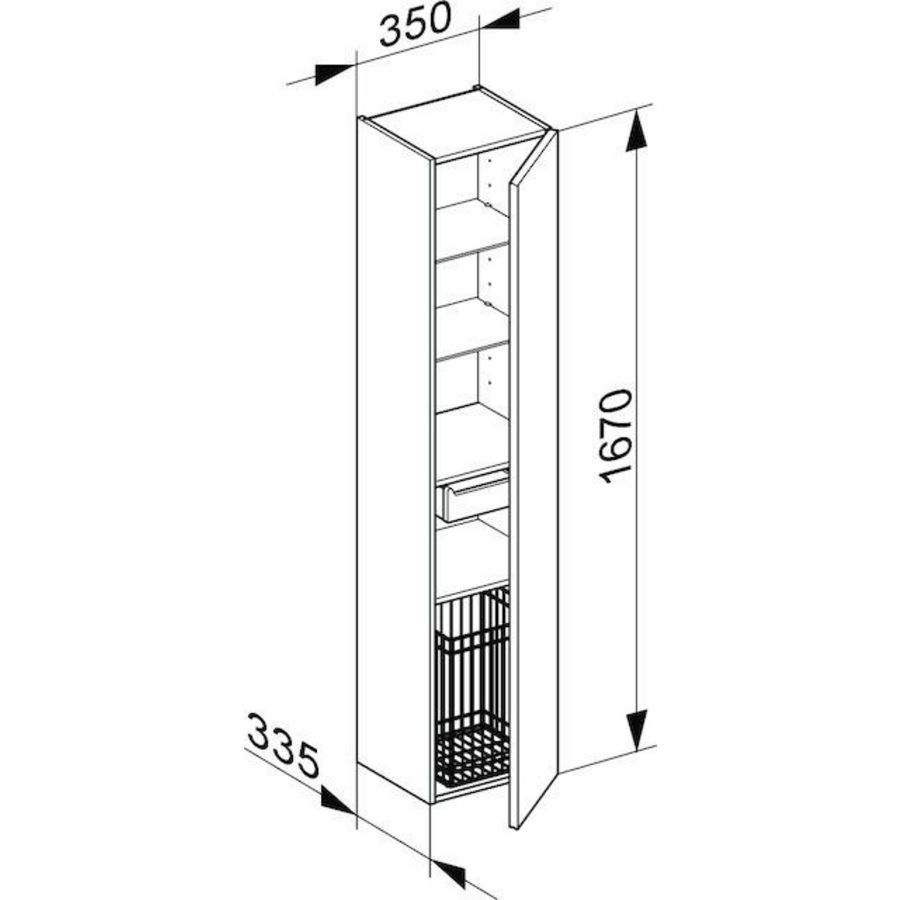 Hoge Kast met waskorf 1 deur, scharnier rechts 34031110002