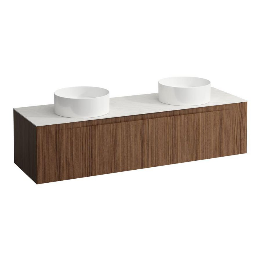 Wastafelonderkast ARUN 1600mm 2x la met uitsparing links + rechts Ardesia Bianca top Noce canaletto