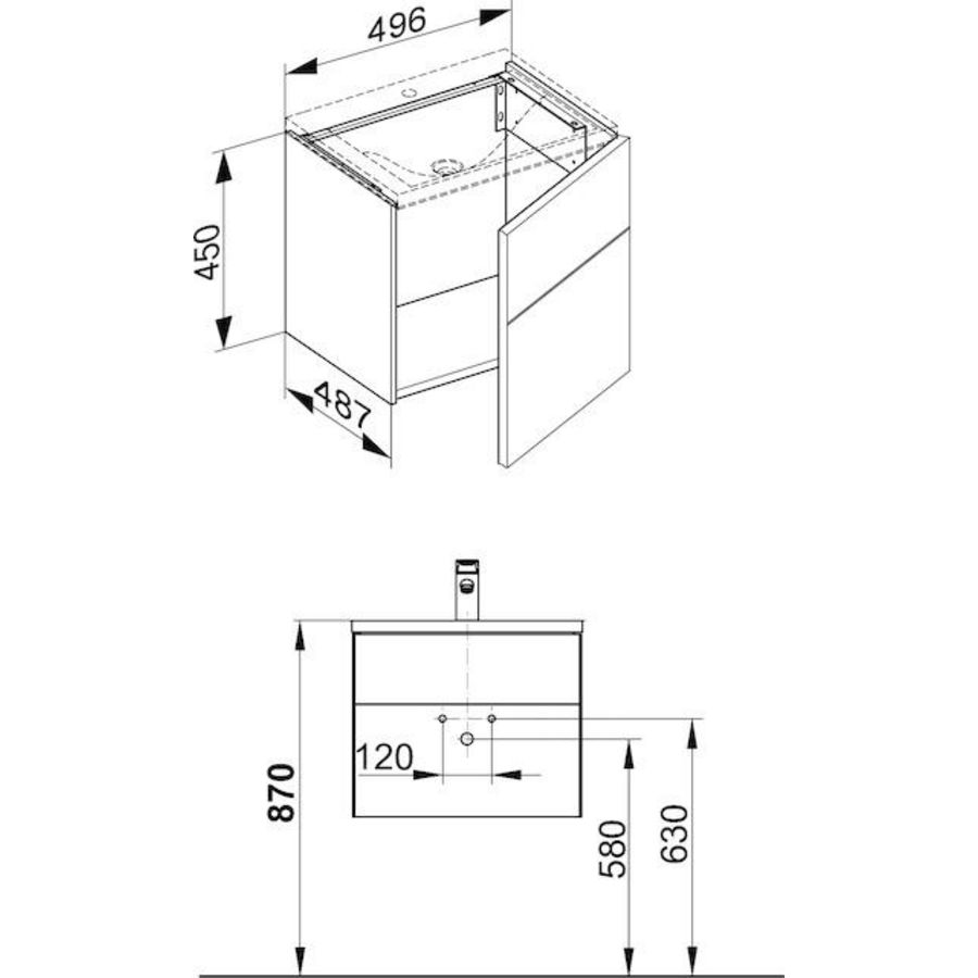 Wastafelonderbouw 1 deur, scharnier links 34040130001