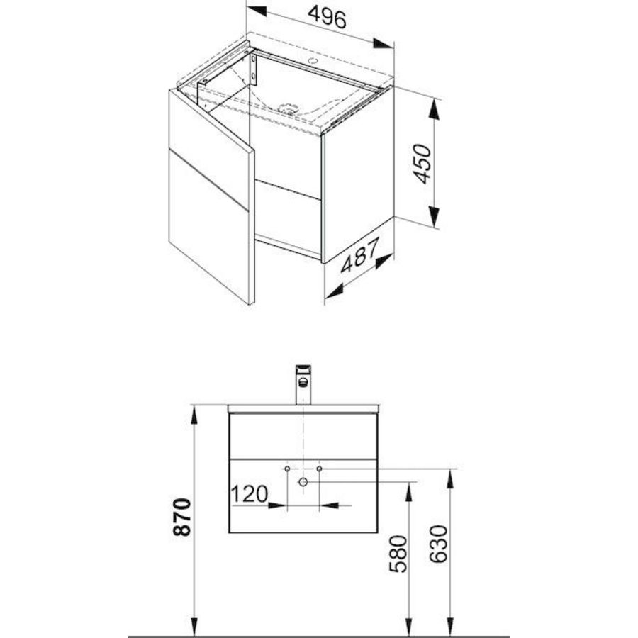 Wastafelonderbouw 1 deur, scharnier rechts 34040210002