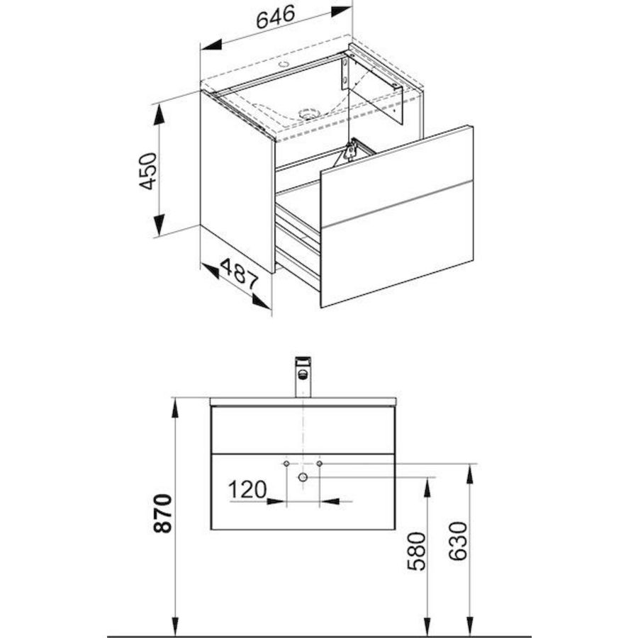 Wastafelonderbouw met frontlade 34050210000