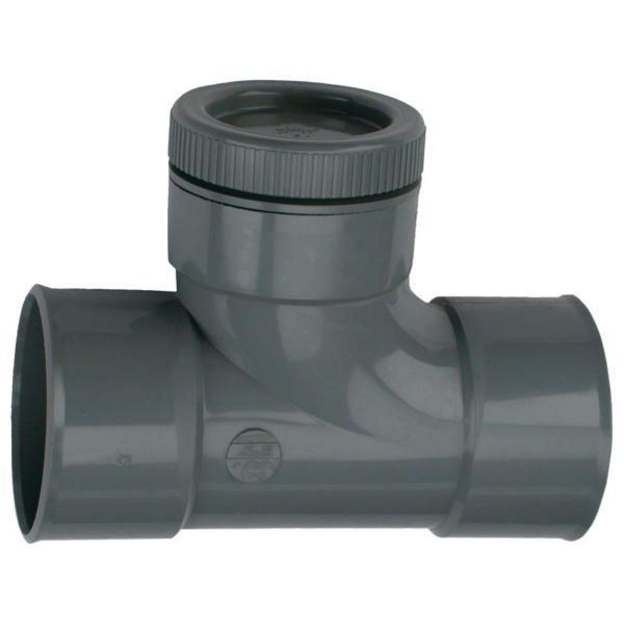 PVC lijm ontstoppingsstuk + schroefdeksel 75mm grijs mof/mof