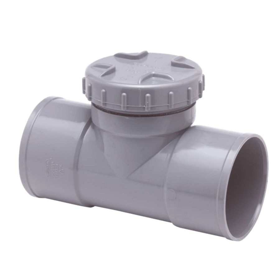 PVC HQ lijm T-stuk 88° 75mm schroefdeksel grijs mof/mof