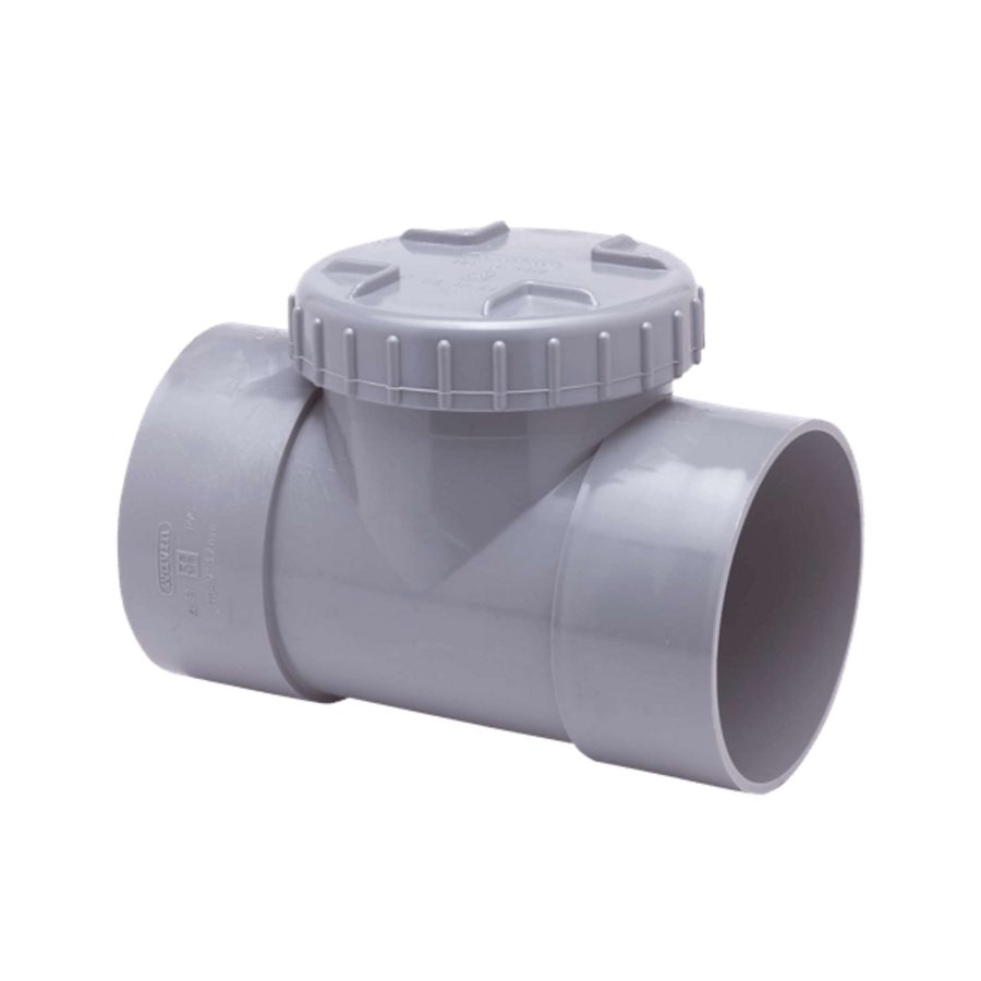 PVC lijm ontstoppingsstuk +schroefdeksel 110mm grijs mof/mof