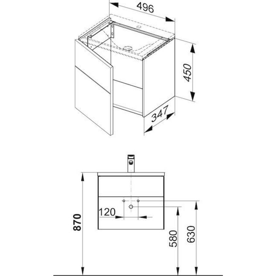 Wastafelonderbouw 1 deur, scharnier links 34090210001