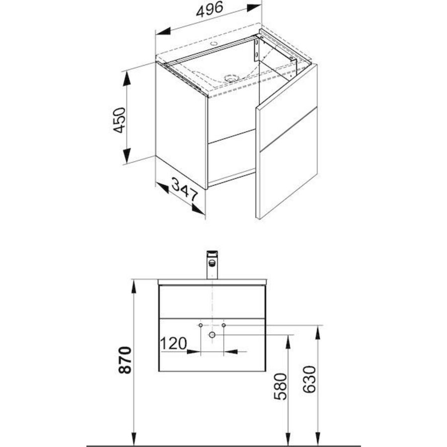 Wastafelonderbouw 1 deur, scharnier rechts 34090220002