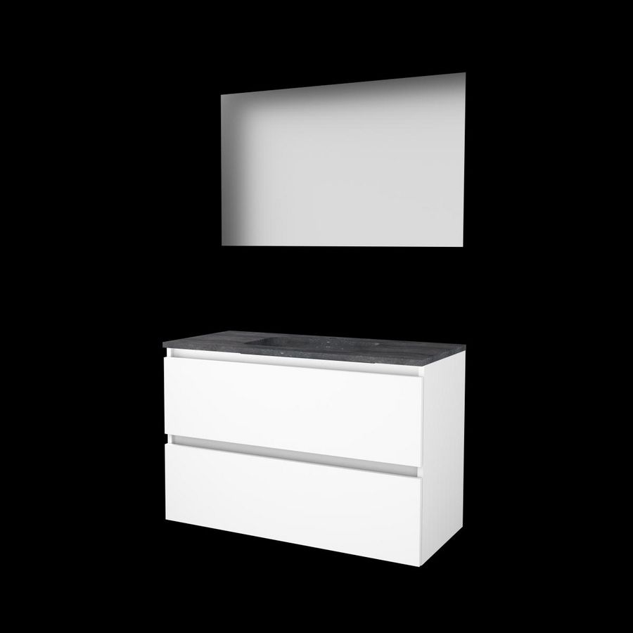 Set ULTIMATE-46 onderkast ice white 100cm greeploos 2x la hardstenen wastafel 1x kraangat spiegel ind. LED-verl. ↑+↓ (U46GL100H1IW)