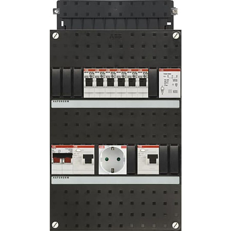 Groepenkast 6 groepen achter 2x 30mA + T + HS + wandcontactdoos 1-fase