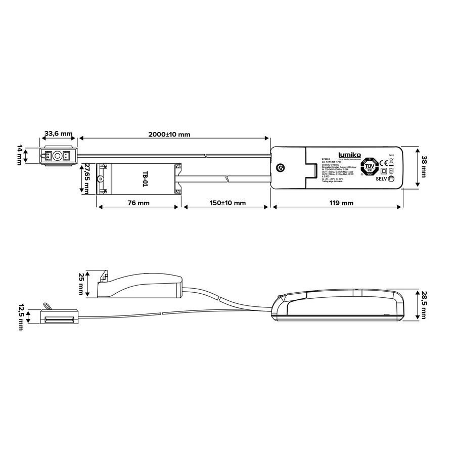 LED driver constante stroom 700mA 12,5W 32V dimbaar snoer