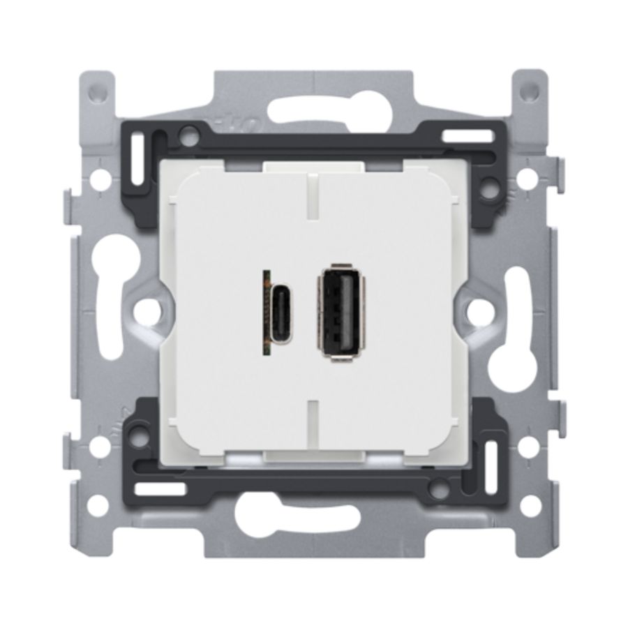Dubbele smart USB-A en USB-C lader sokkel 60x71 schroefbev.