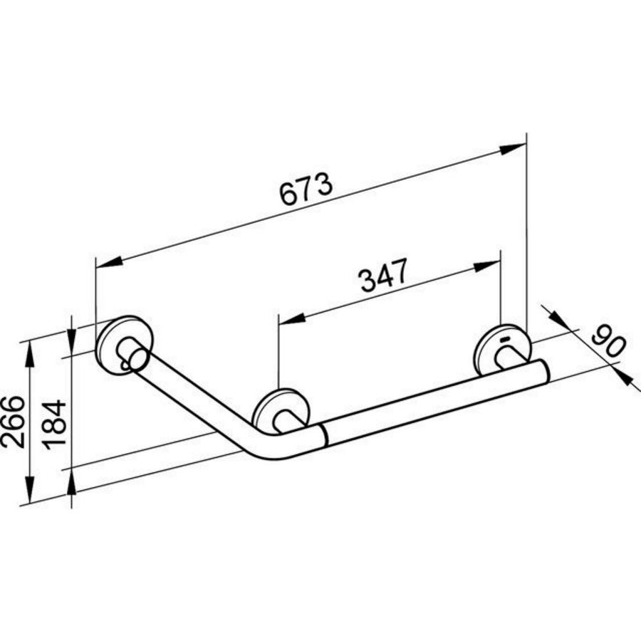 Plan Care hoeksteun 300/400mm 135° verchroomd links