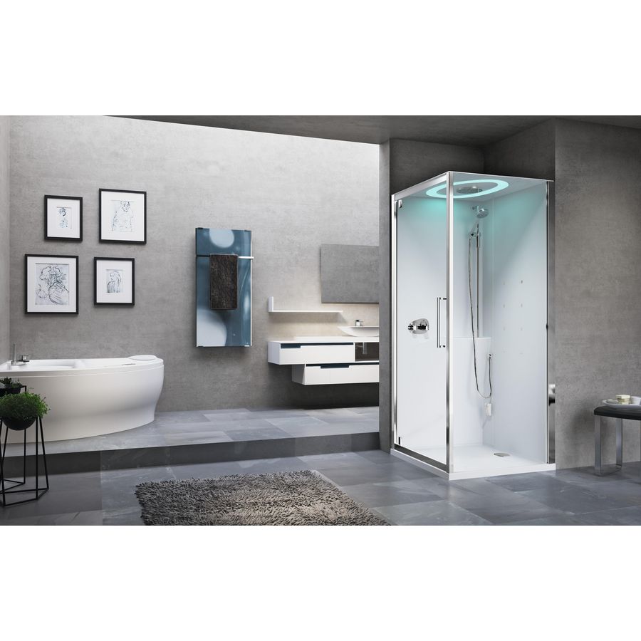 Douchecab. EONGF hoog 900x900mm chroom hldr m.afdek./wit mat