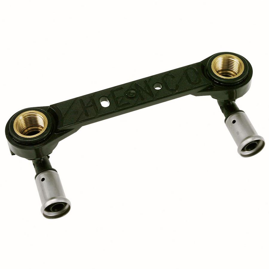 Dubbele muurplaat persaansluiting 150mm m. 2x koppeling 6PK16x1/2" bn. VVE=2