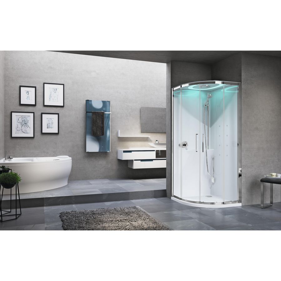 Douchecab. EONR hoog 900x900mm chroom hldr m.afdek./wit mat