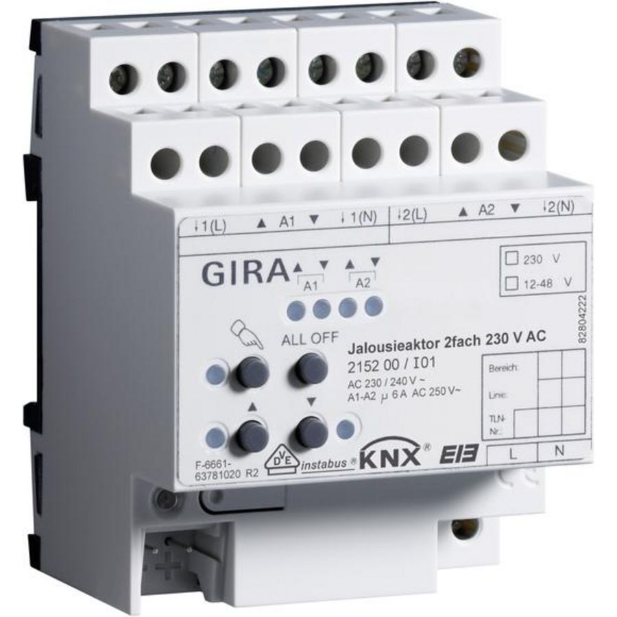 jaloezieactor 2-voudig AC 230 V hand KNX DIN-rail