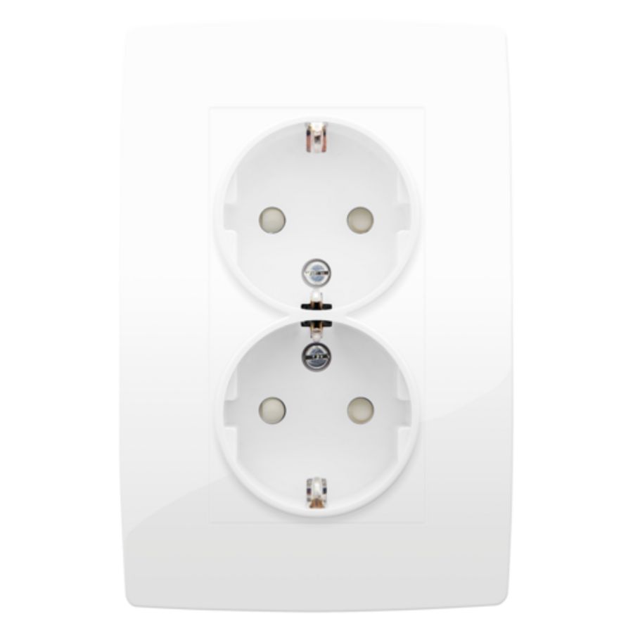 Dubbel stopcontact randaarde beschermingsafsluiters hoogglans wit