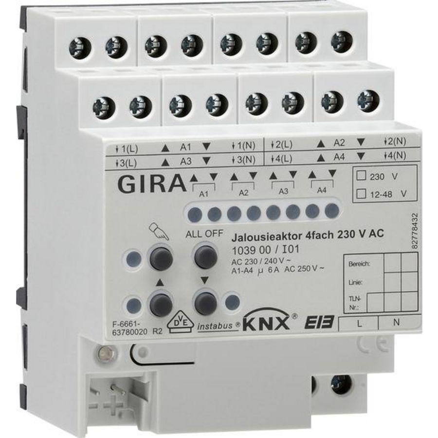 Jl.act. 4-voudig AC 230 V hand KNX DIN-rail