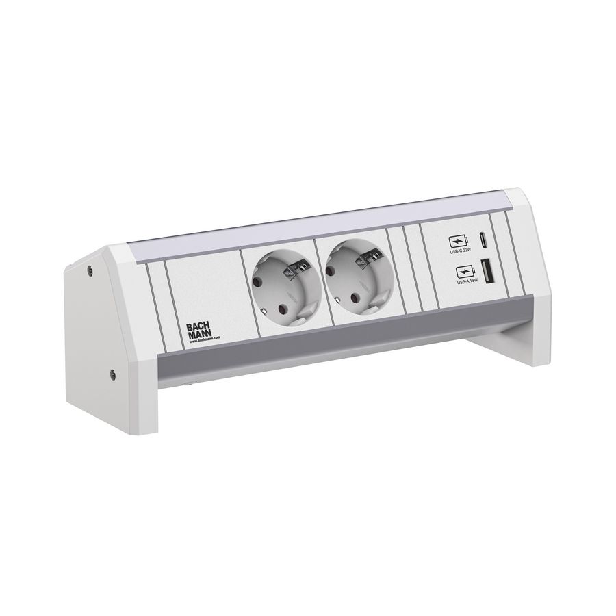 Desk 1 2x 230V RA + USB A/C charger 22W GST o.g. in/uit wit